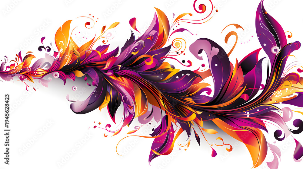Fototapeta premium Vibrant abstract floral swirls ornamenting white background