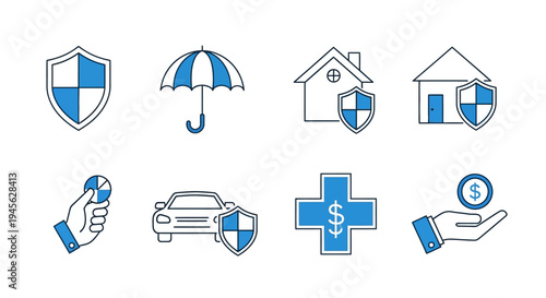 Insurance Icons Representing Protection and Security.