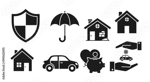 Insurance Icons Representing Protection and Security.