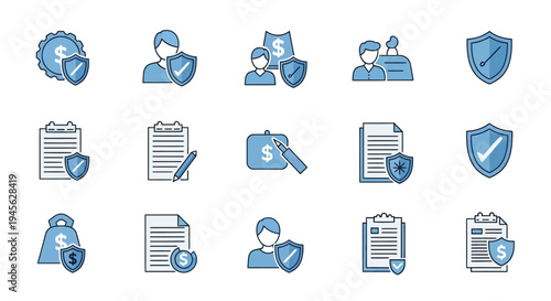 Security Icons Set with Shield and Document.