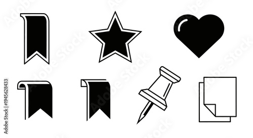 Black and white pin and symbols.