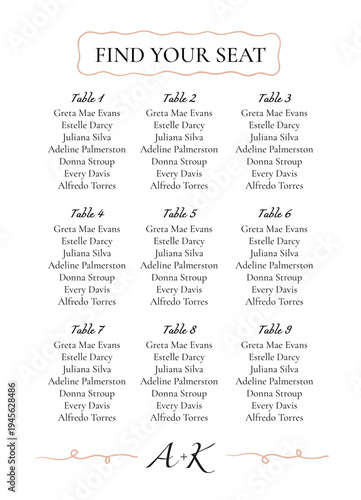 Photos Wedding seating plan in a whimsical style