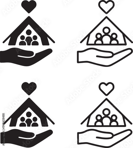Isolated Refugee Camp Support Icon Design, Refugee Camp Support icon, Refugee Camp Support vector, humanitarian relief awareness concept, refugee protection campaign