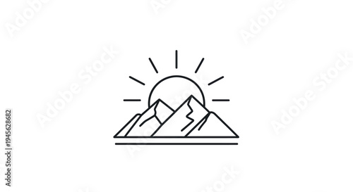Mountain range with rising sun graphic