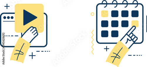Interactive elements of video playback and calendar scheduling in digital interface