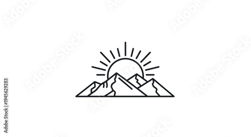 Mountain sunrise line art