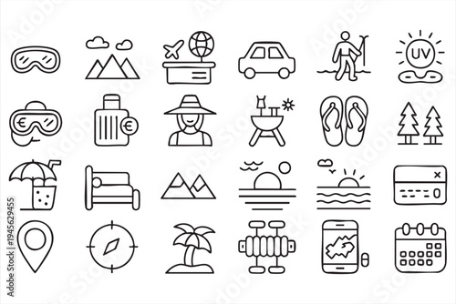 Travel and Vacation Outline Icon Set for Tourism and Holiday Design