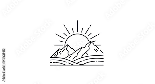 Mountain sunrise line art illustration