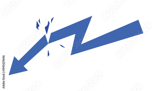 Broken downward arrow representing economic crash, financial crisis, and market failure