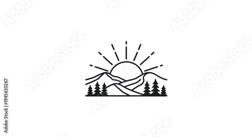 Mountain sunrise line art illustration