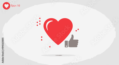 Red Heart Icon with Thumbs Up Symbol, Vector Graphic for Love and Approval