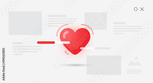 Red Heart Icon with UI Elements, Love and Connection Concept