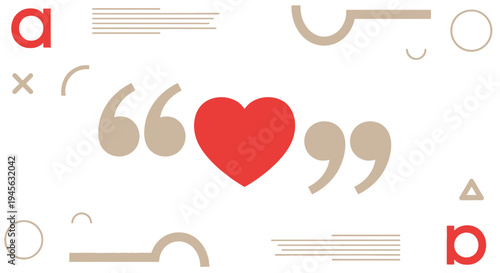 Red Heart Inside Quote Marks, Love Message Concept, Abstract Background