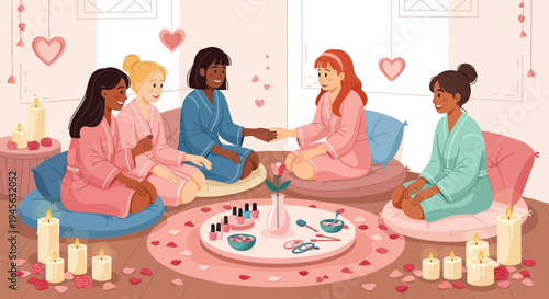 Diverse Group of Women Enjoying a Relaxing Spa Day with Manicures