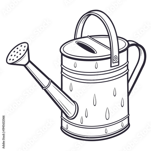 A metal watering can with a long spout