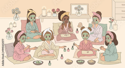 Diverse Group of Women Enjoying a Relaxing Spa Night Together