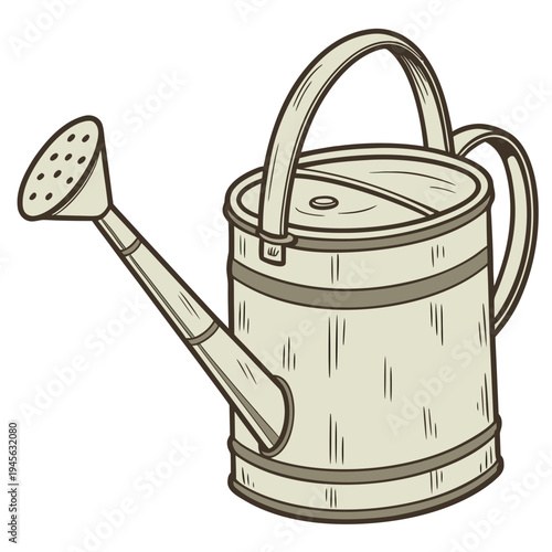 A beige watering can with a long spout
