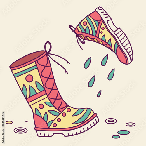 A colorful rain boot with a fun design