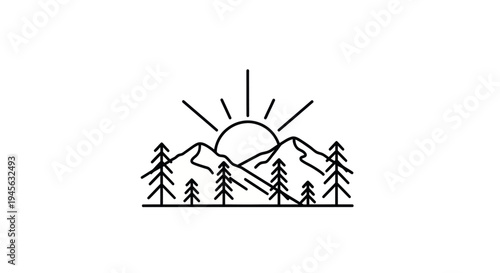 Mountains and sun silhouette illustration