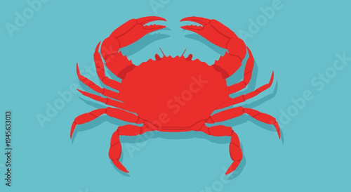 Red Crab Silhouette Isolated on Blue.