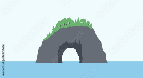 Rock Formation with Arch and Greenery.