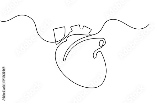 Minimalist one line art of a human heart anatomical outline vector for medical design