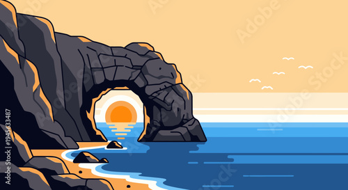 Rocky Cliffside with Cave Entrance by Ocean.