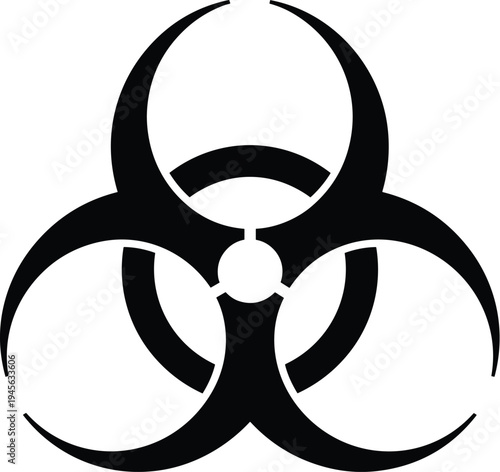 Biohazard symbol silhouette, hazardous material icon, safety warning vector, biological danger sign illustration, contamination alert graphic, health risk emblem, black white symmetrical hazard design