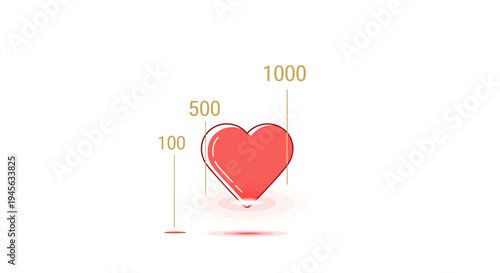 Red Heart Icon with Social Media Likes Counter and Digital Growth Concept