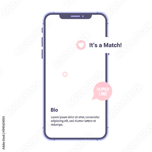 Online Dating App Match Notification on Mobile Phone Screen. Digital Relationship Connection and Super Like Concept.