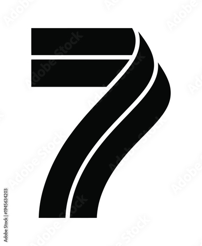 Monochromatic abstract number seven vector design with three segments isolated on transparency background
