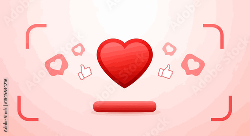 Red Heart Icon with Social Media Likes and Focus Frame
