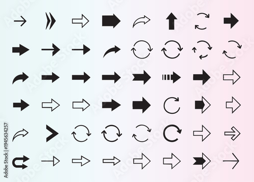 Collection of assorted directional arrows isolated on transparent background