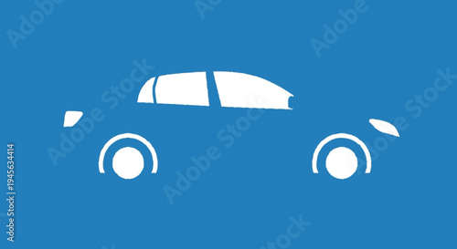 Simple White Car Icon on Blue Background.