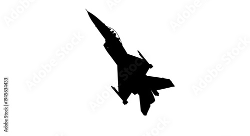 Silhouette of a Modern Military Jet Aircraft Ascending Rapidly.