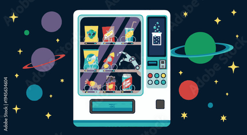 Slot Machine in Outer Space Illustration.