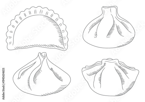 Hand-Drawn of Various Dumplings and Khinkali