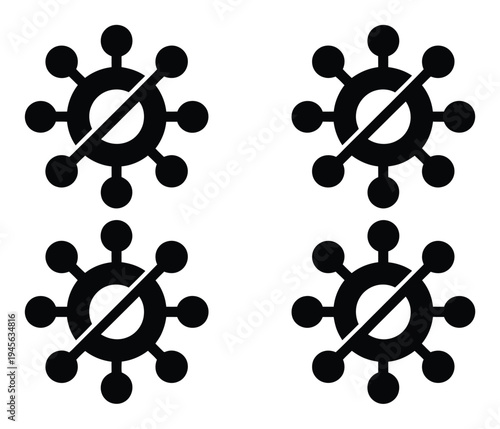 Set of sleek black icons conveying a sense of digital disconnection, network failure, or internet outage, perfect for user interface elements and error messages, symbolizing communication interruption