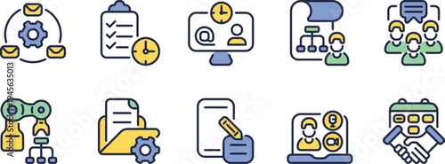 Illustrations depicting various modern work and communication concepts