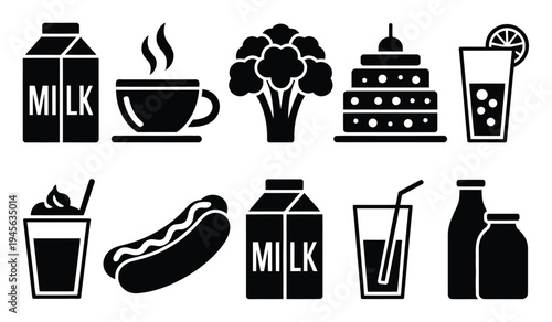 Collection of Food and Drink in Black and White