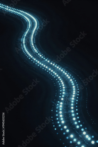 Glowing Curved Line of Light Dots Forming a Flowing Abstract Path Against Dark Background for Tech or Futuristic Design Concepts