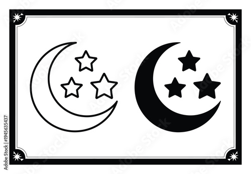 Crescent Moon and Stars: Outline and Silhouette Comparison