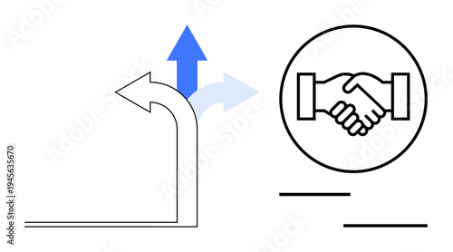 Decision-making concept. Arrows depict growth and choice, while a handshake s trust in partnerships. Decision-making guides success in business, partnerships, and collaborations. Broad usage includes