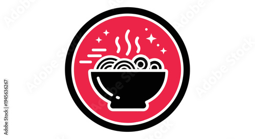 Noodle bowl icon on red background