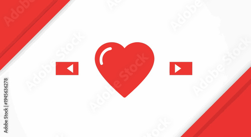 Red Heart Icon with Play Buttons on White Background - Love and Media Concept