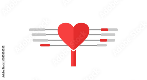 Red Heart Icon with Progress Bars, Health Monitoring, Love Meter, Valentine's Day Concept