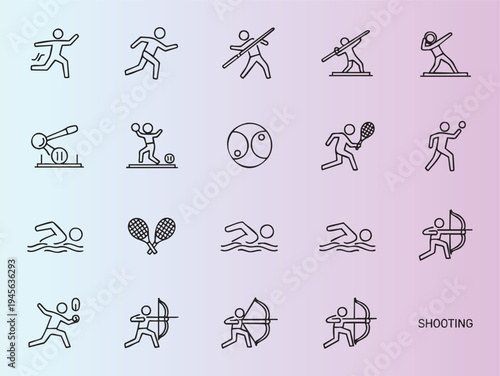 Collection of sports and leisure activities line icons set isolated