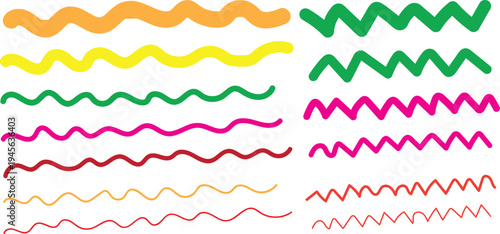Collection of colorful wavy lines in various colors and patterns