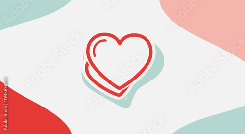 Red Heart Icon with Shadow on Abstract Pastel Background - Love Symbol