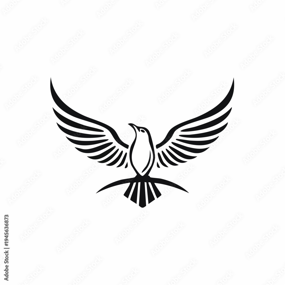 Obraz premium Elegant black and white illustration of a dove with outstretched wings, symbolizing peace, freedom, and hope in a minimalist design
